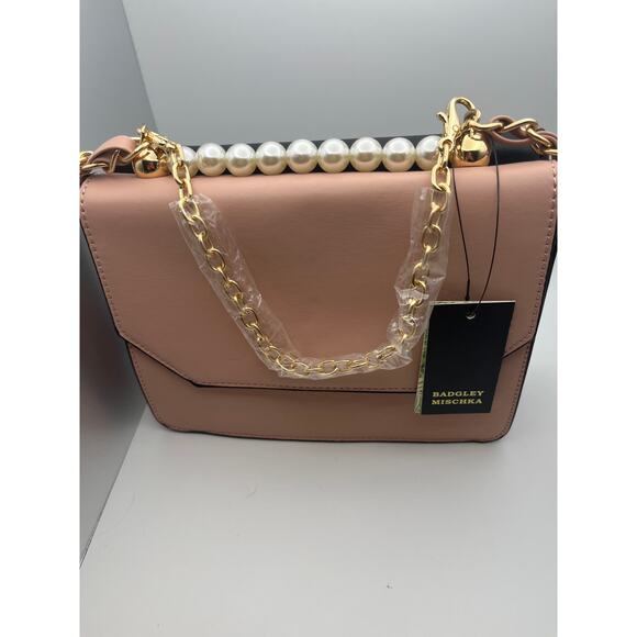 NWT Badgley Mischka Pearl Colorblock Double-Sided Crossbody (Black & Blush). - Picture 2 of 2